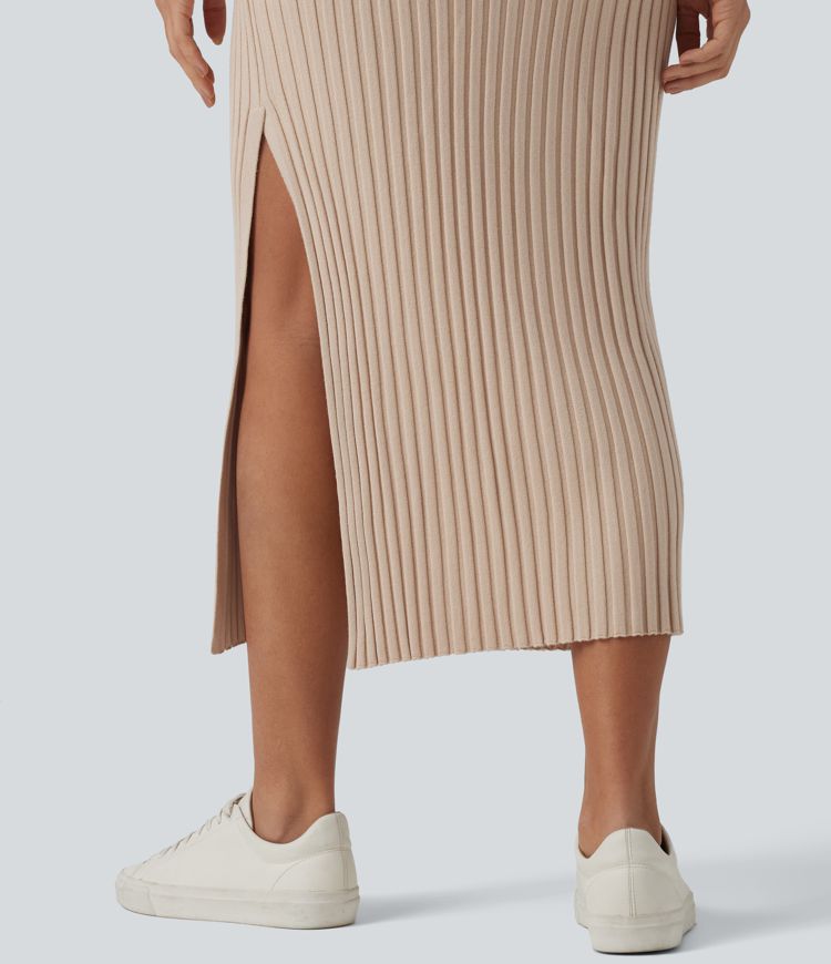 High Waisted Midi Casual Sweater Skirt