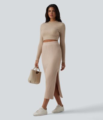 High Waisted Midi Casual Sweater Skirt