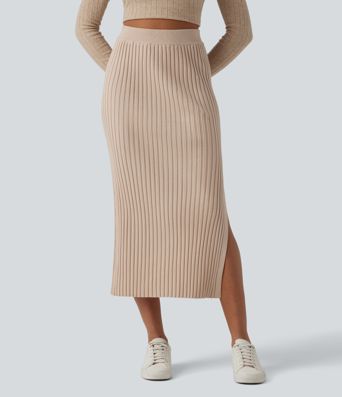 High Waisted Midi Casual Sweater Skirt