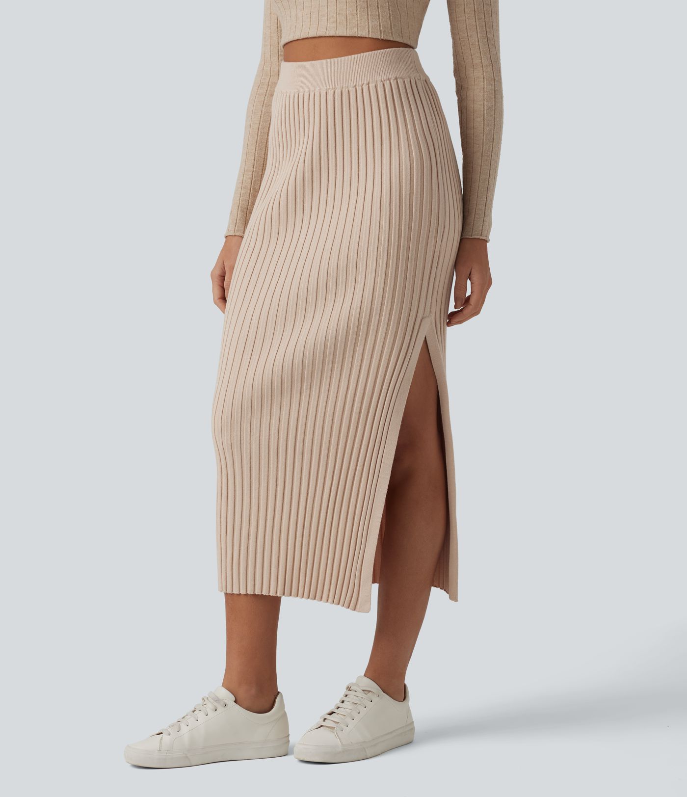 High Waisted Midi Casual Sweater Skirt
