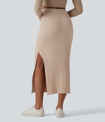 High Waisted Midi Casual Sweater Skirt