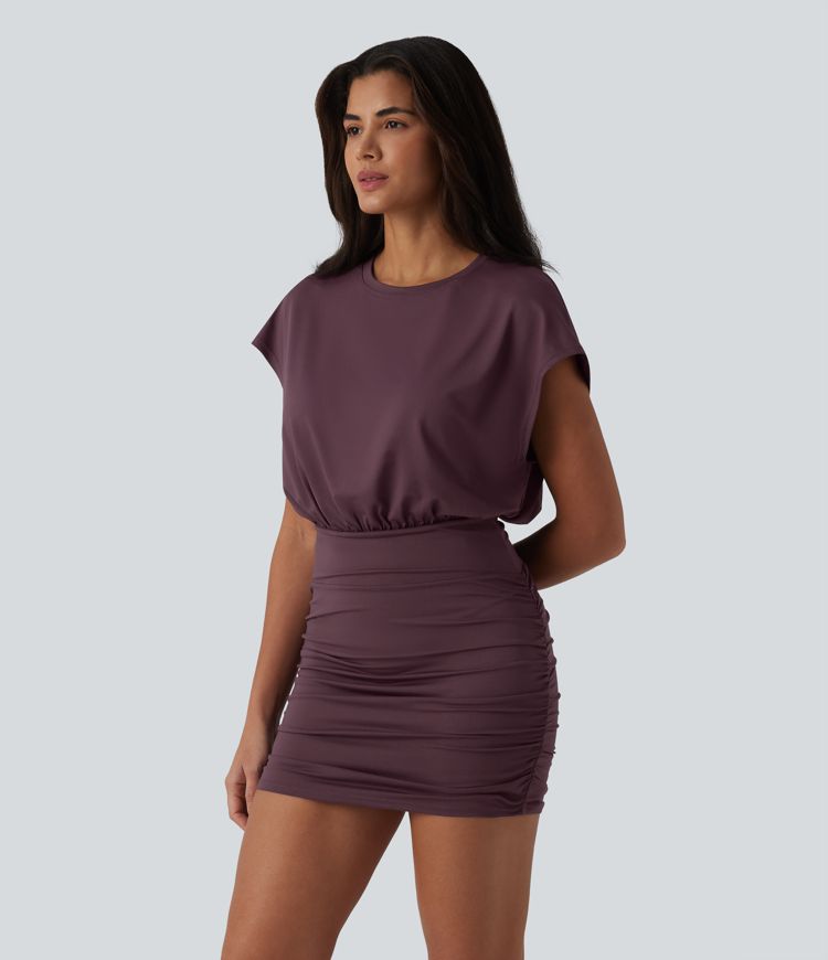 2-in-1 Mini-Freizeitkleid mit Rundhalsausschnitt, kurzen Ärmeln
