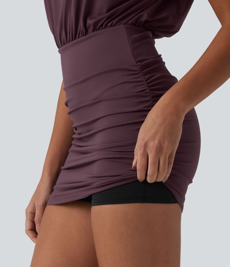 2-in-1 Mini-Freizeitkleid mit Rundhalsausschnitt, kurzen Ärmeln