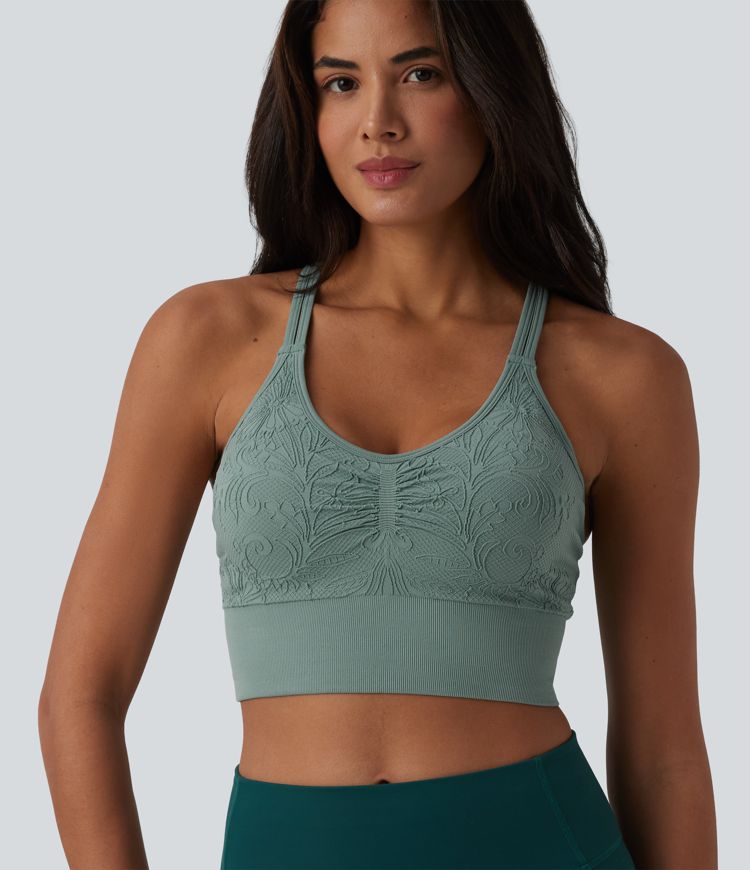 OneForm Seamless Flow Jacquard Crisscross Backless Ruched Built-in Bra Yoga Cropped Tank Top OneForm Seamless Flow Jacquard Crisscross Backless Ruched Built-in Bra Yoga Cropped Tank Top