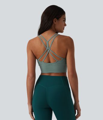 OneForm Seamless Flow Jacquard Crisscross Backless Ruched Built-in Bra Yoga Cropped Tank Top OneForm Seamless Flow Jacquard Crisscross Backless Ruched Built-in Bra Yoga Cropped Tank Top