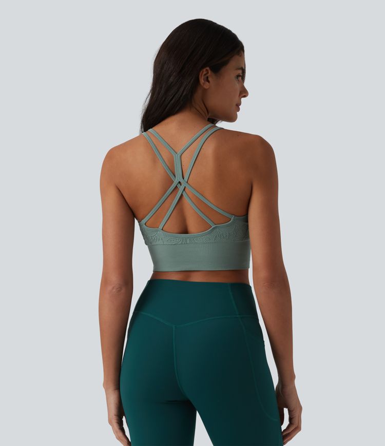 OneForm Seamless Flow Jacquard Crisscross Backless Ruched Built-in Bra Yoga Cropped Tank Top OneForm Seamless Flow Jacquard Crisscross Backless Ruched Built-in Bra Yoga Cropped Tank Top