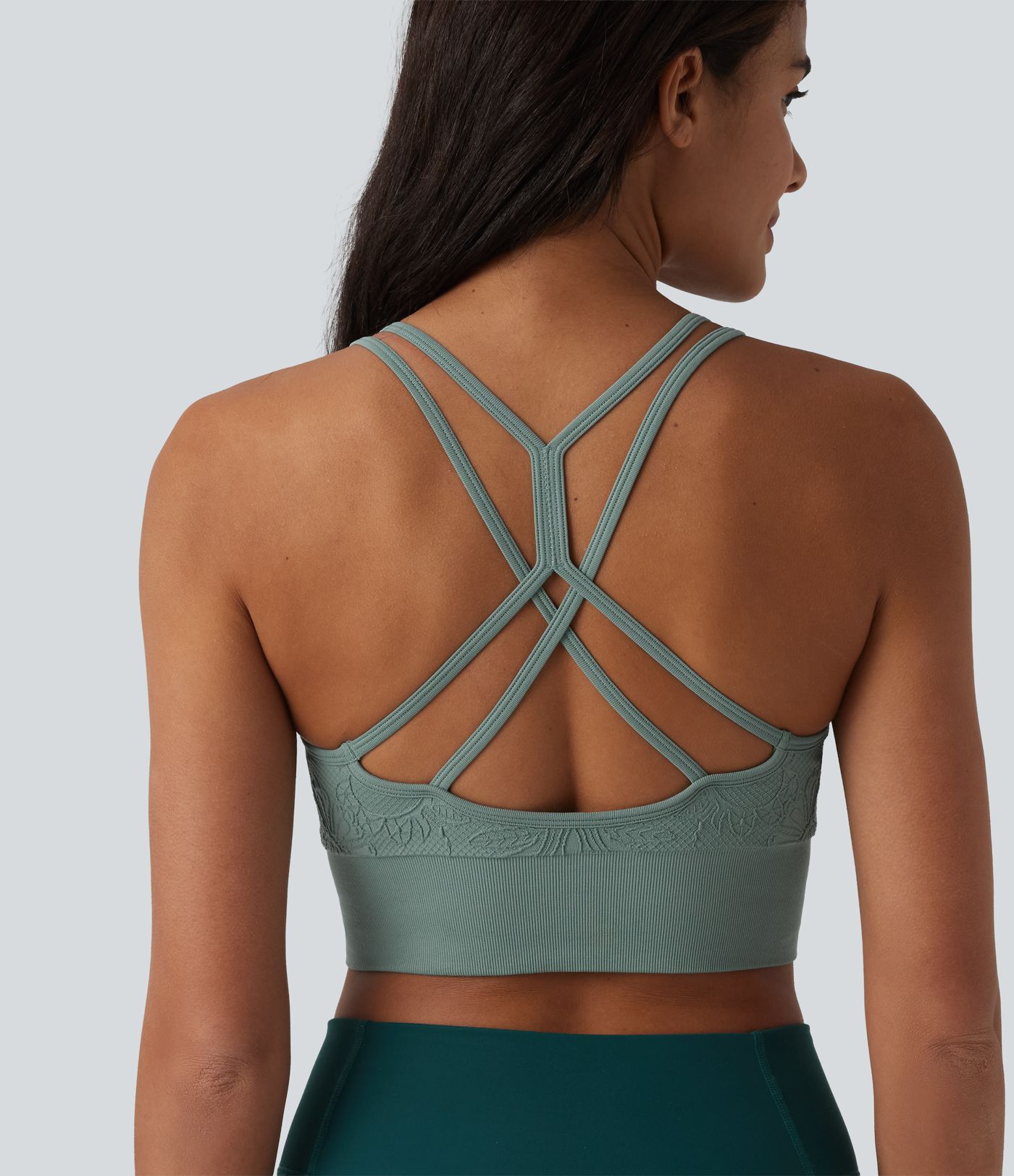 OneForm Seamless Flow Jacquard Crisscross Backless Ruched Built-in Bra Yoga Cropped Tank Top OneForm Seamless Flow Jacquard Crisscross Backless Ruched Built-in Bra Yoga Cropped Tank Top