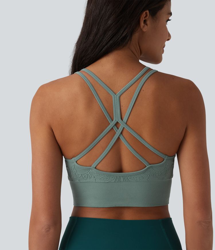 OneForm Seamless Flow Jacquard Crisscross Backless Ruched Built-in Bra Yoga Cropped Tank Top OneForm Seamless Flow Jacquard Crisscross Backless Ruched Built-in Bra Yoga Cropped Tank Top