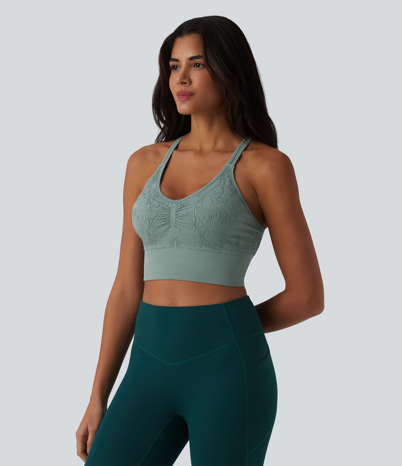 OneForm Seamless Flow Jacquard Crisscross Backless Ruched Built-in Bra Yoga Cropped Tank Top OneForm Seamless Flow Jacquard Crisscross Backless Ruched Built-in Bra Yoga Cropped Tank Top