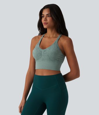 OneForm Seamless Flow Jacquard Crisscross Backless Ruched Built-in Bra Yoga Cropped Tank Top OneForm Seamless Flow Jacquard Crisscross Backless Ruched Built-in Bra Yoga Cropped Tank Top