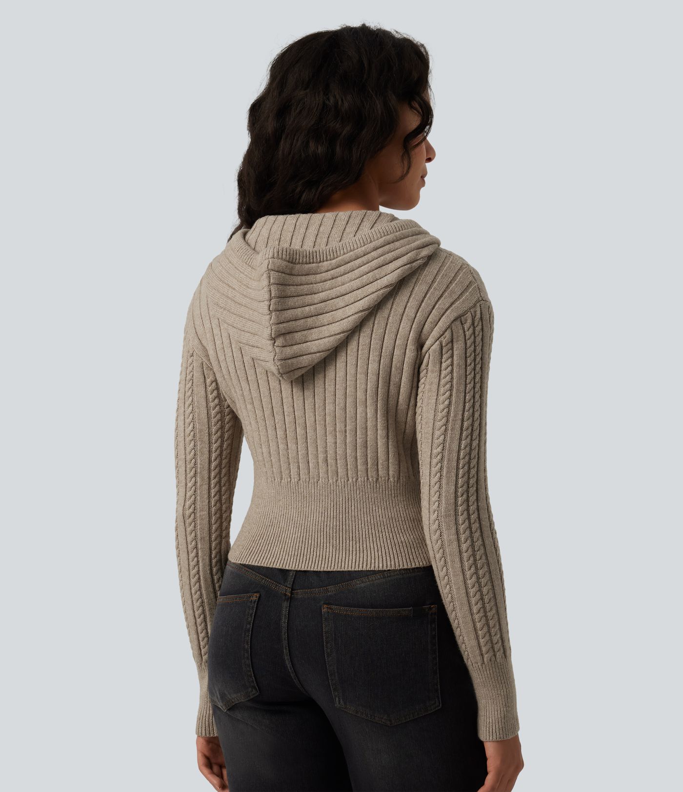 Hooded Zip Fly Cable Knit Casual Cardigan