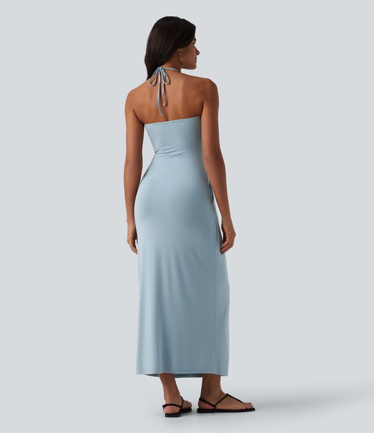 Neckholder-Maxikleid mit Rückenschnürung und Taschen