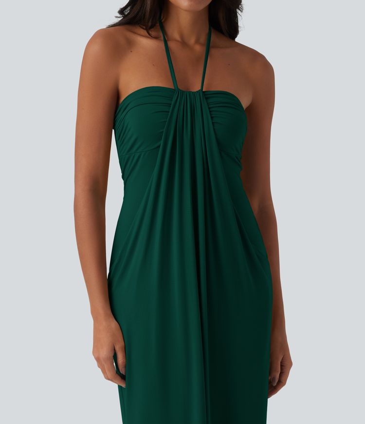 Robe longue dos nu col licou avec nœud et poches