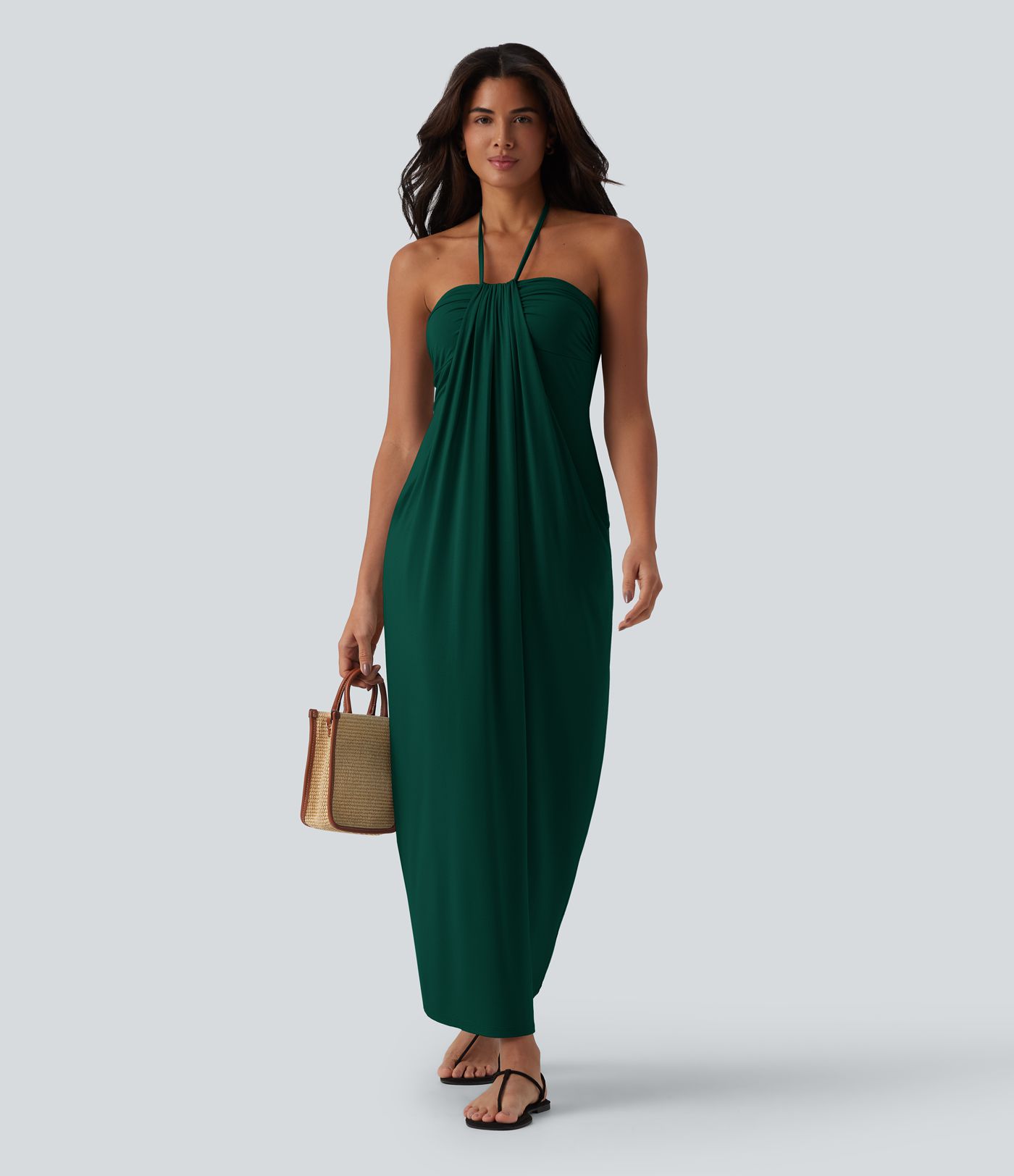 Robe longue dos nu col licou avec nœud et poches