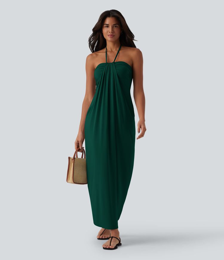 Robe longue dos nu col licou avec nœud et poches