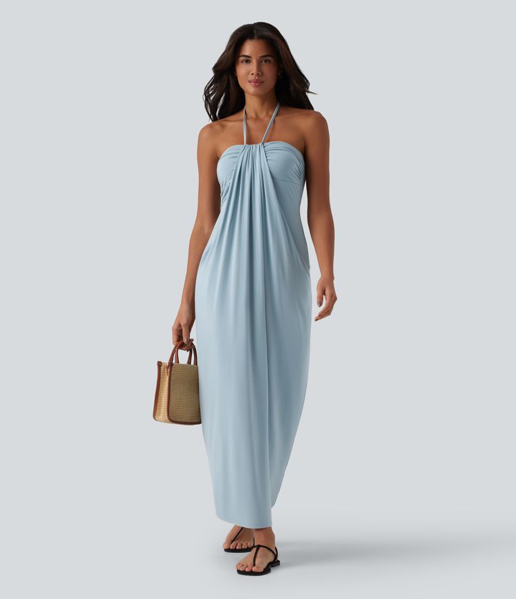 Neckholder-Maxikleid mit Rückenschnürung und Taschen