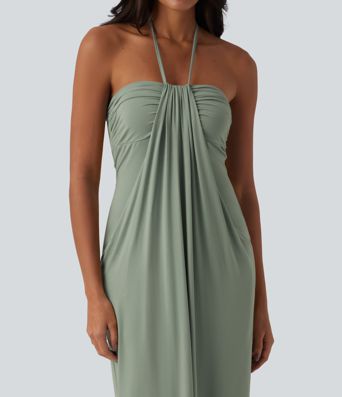 Halter Tie Back Maxi Dress with Pockets