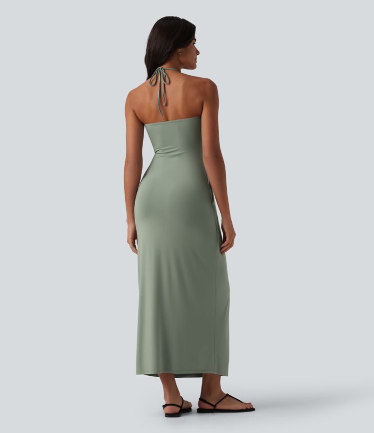 Halter Tie Back Maxi Dress with Pockets
