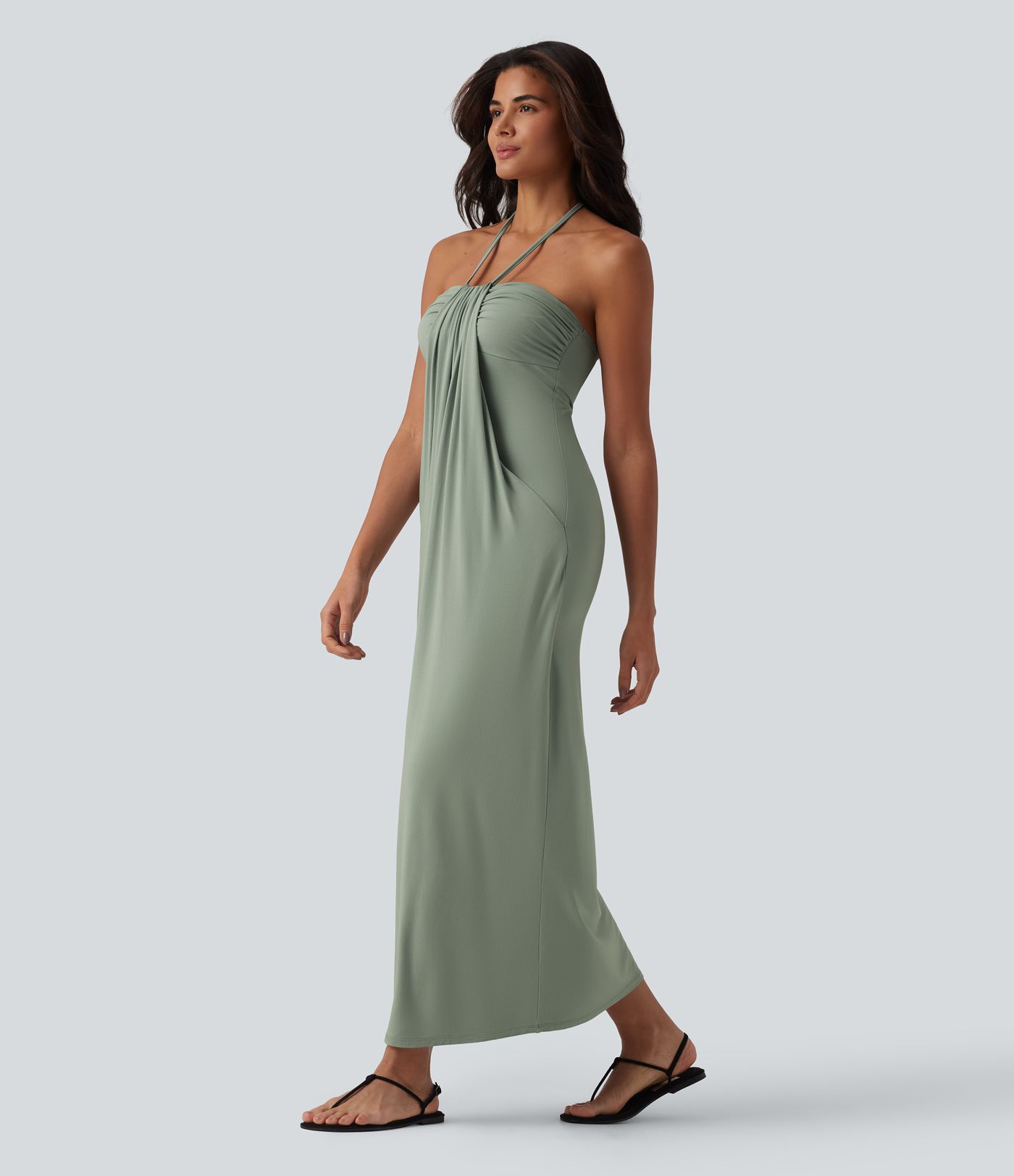 Halter Tie Back Maxi Dress with Pockets