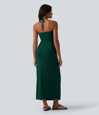 Robe longue dos nu col licou avec nœud et poches