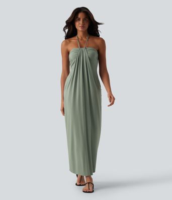 Halter Tie Back Maxi Dress with Pockets