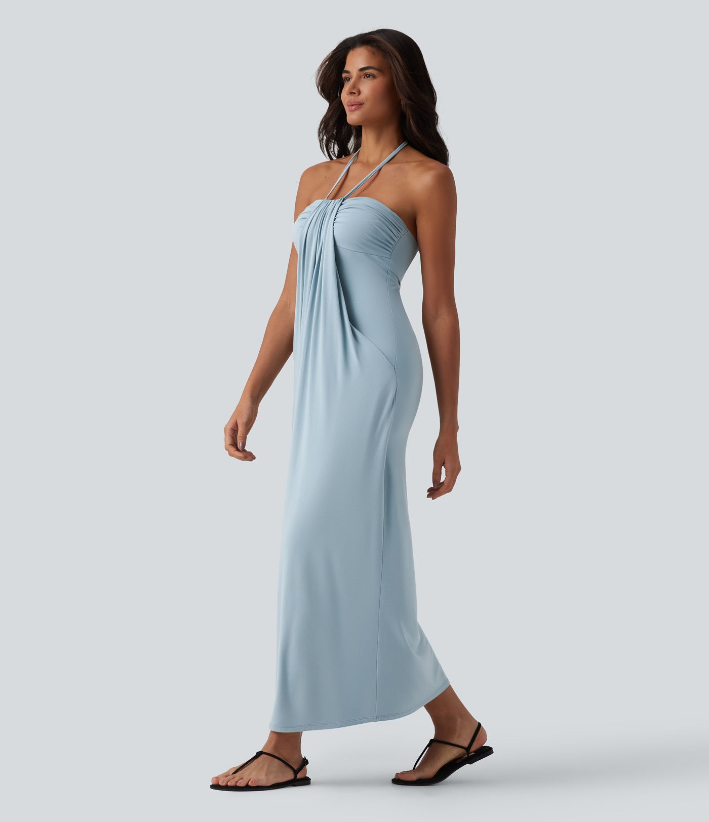 Neckholder-Maxikleid mit Rückenschnürung und Taschen