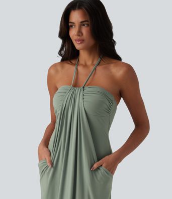 Halter Tie Back Maxi Dress with Pockets