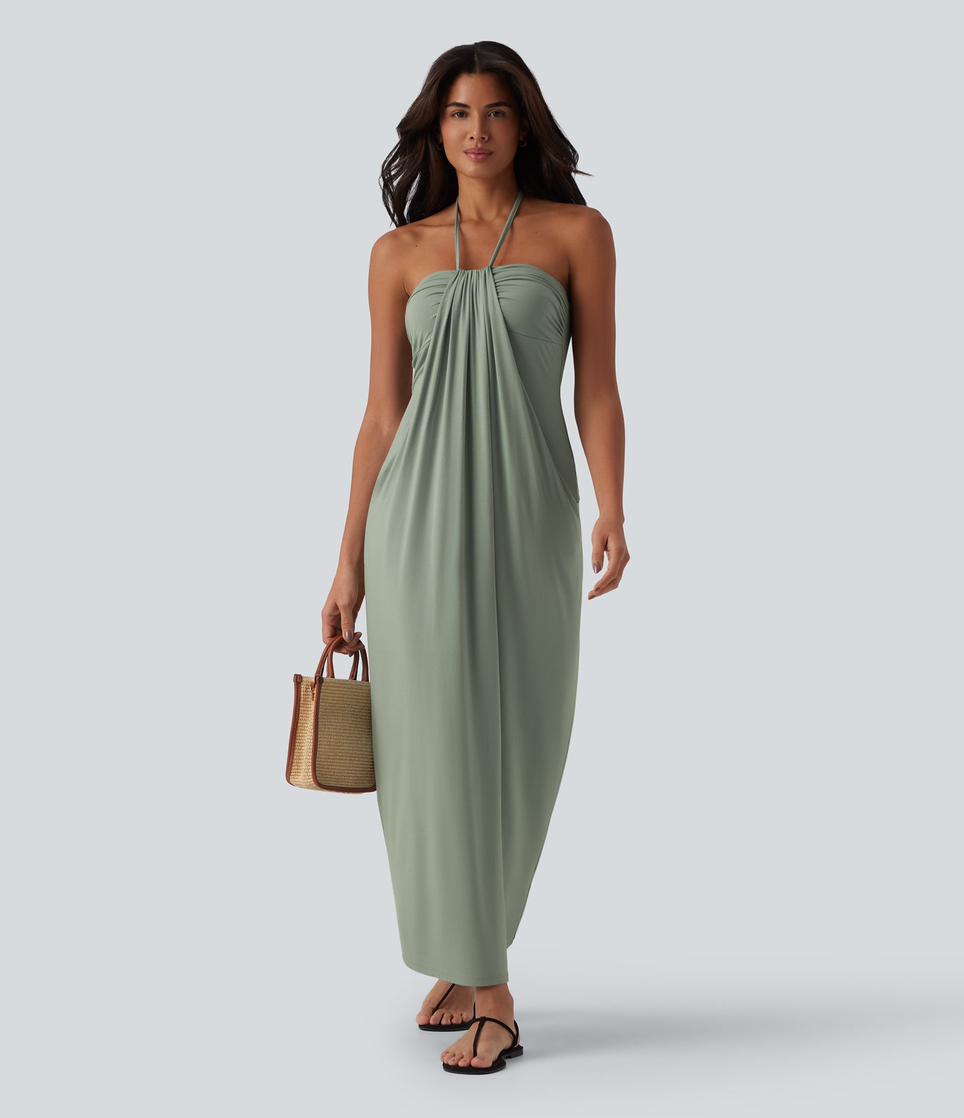 Halter Tie Back Maxi Dress with Pockets