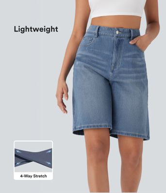 Halara Flex™ High Waisted Pockets Washed Denim Women Long Casual Bermuda Shorts