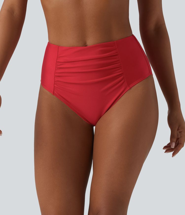 Bas de maillot de bain bikini taille haute gainant froncé