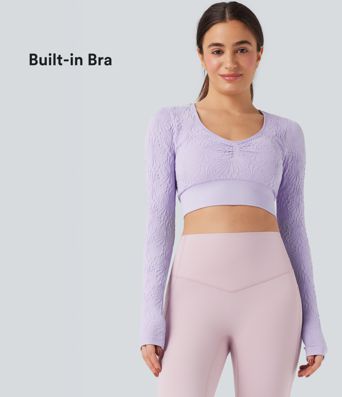 OneForm Seamless Flow Jacquard Long Sleeve Cropped Slim Yoga Sports Top