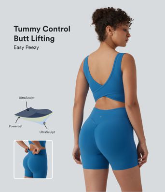 Halara UltraSculpt™ Crisscross Backless Tummy Control Butt Lifting Scrunch Non-Removable Pad Workout Skinny Playsuit with Pockets-Easy Peezy