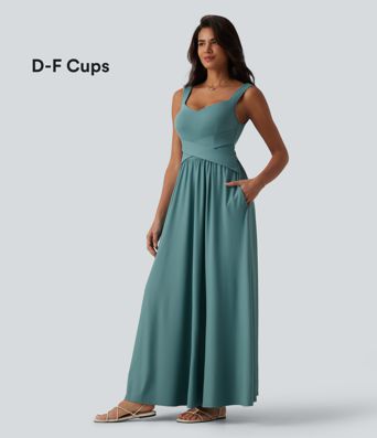 Robe longue fluide sans manches avec brassière intégrée et poches – Bonnets D-F