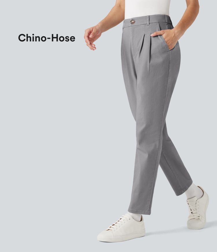 Slim-Chino-Hose aus Baumwolle mit hohem Bund und Seitentaschen