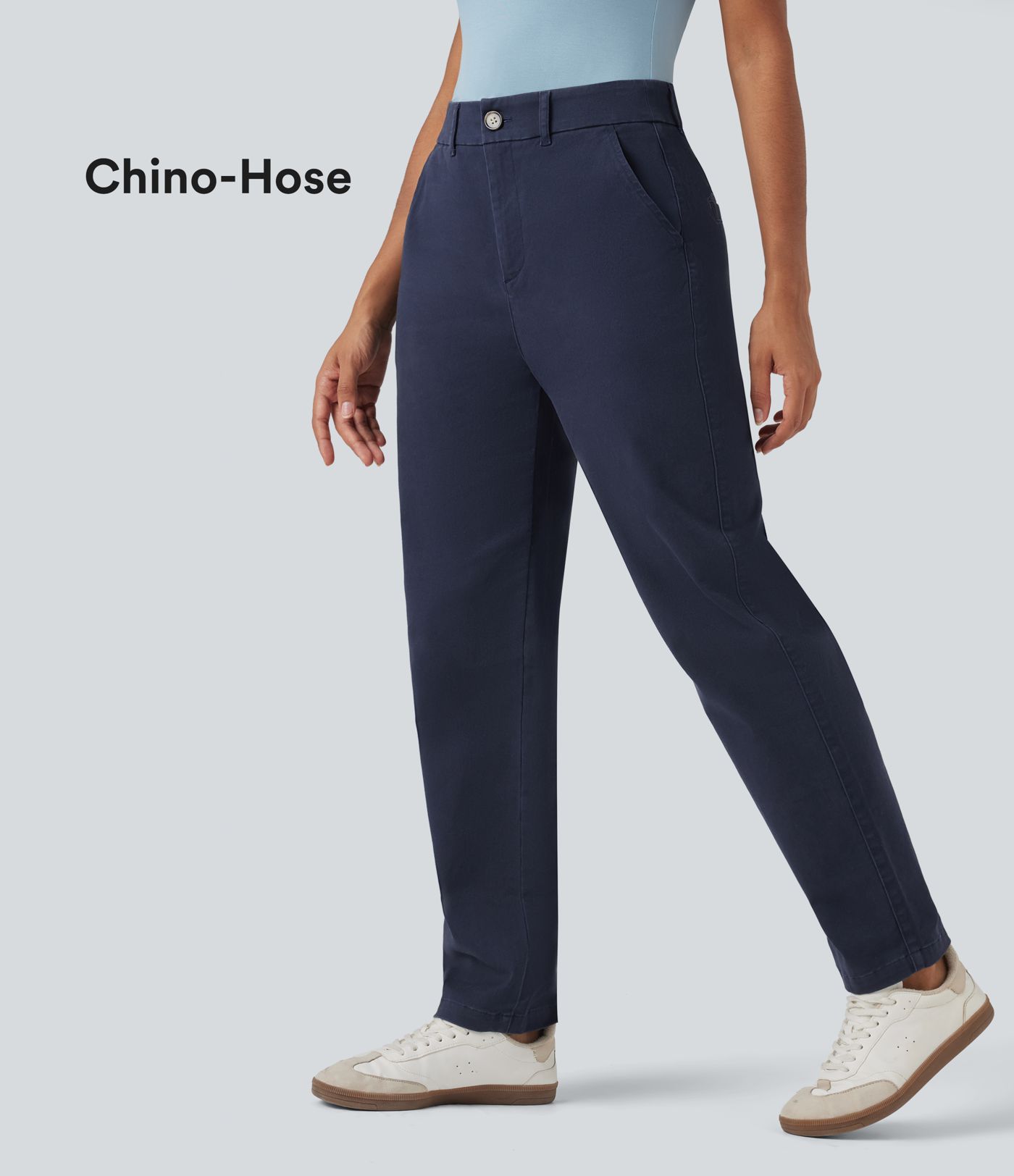 Lässige Chino-Hose aus Baumwolle mit mittelhohem Bund und Seitentaschen