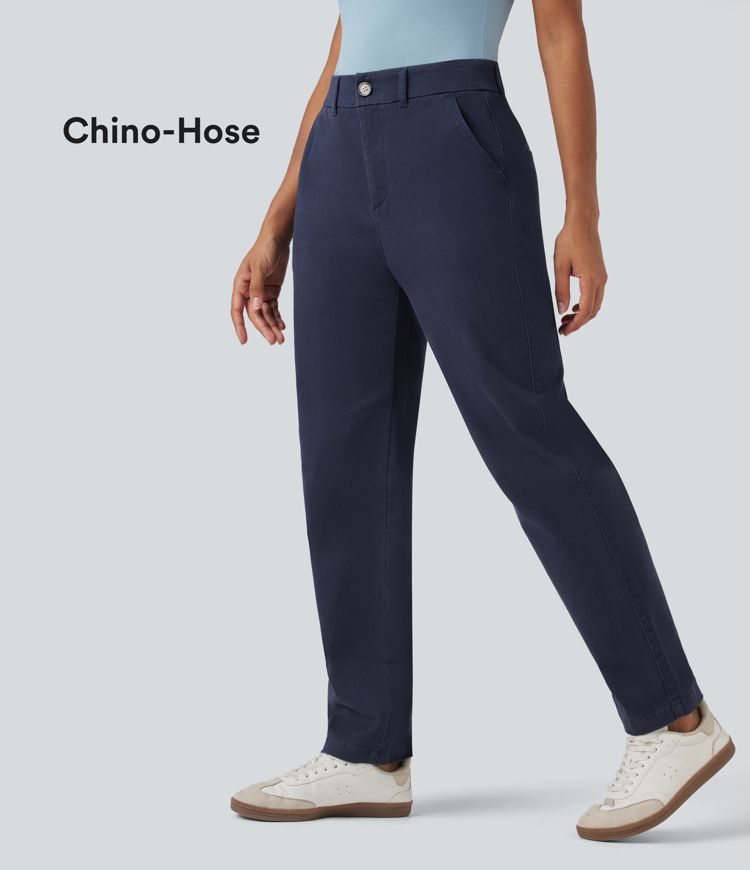 Lässige Chino-Hose aus Baumwolle mit mittelhohem Bund und Seitentaschen