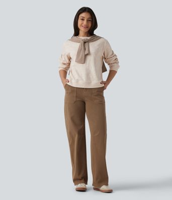Round Neck Long Sleeve Top-stitching Heathered Casual Sweatshirt