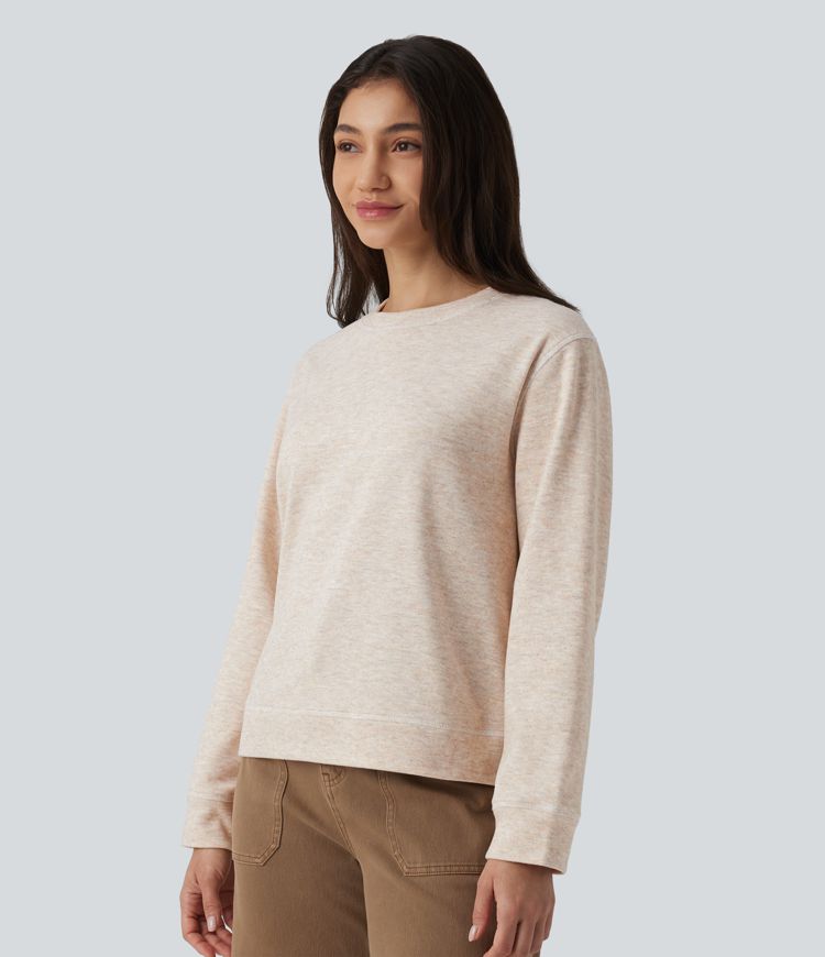 Round Neck Long Sleeve Top-stitching Heathered Casual Sweatshirt