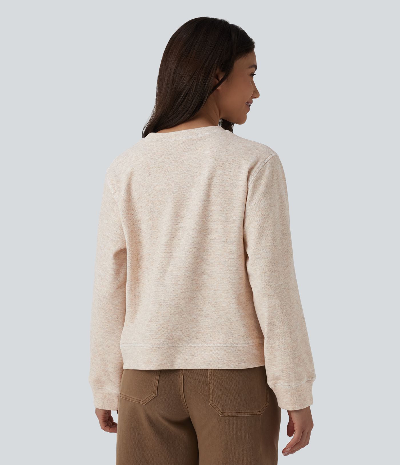 Round Neck Long Sleeve Top-stitching Heathered Casual Sweatshirt