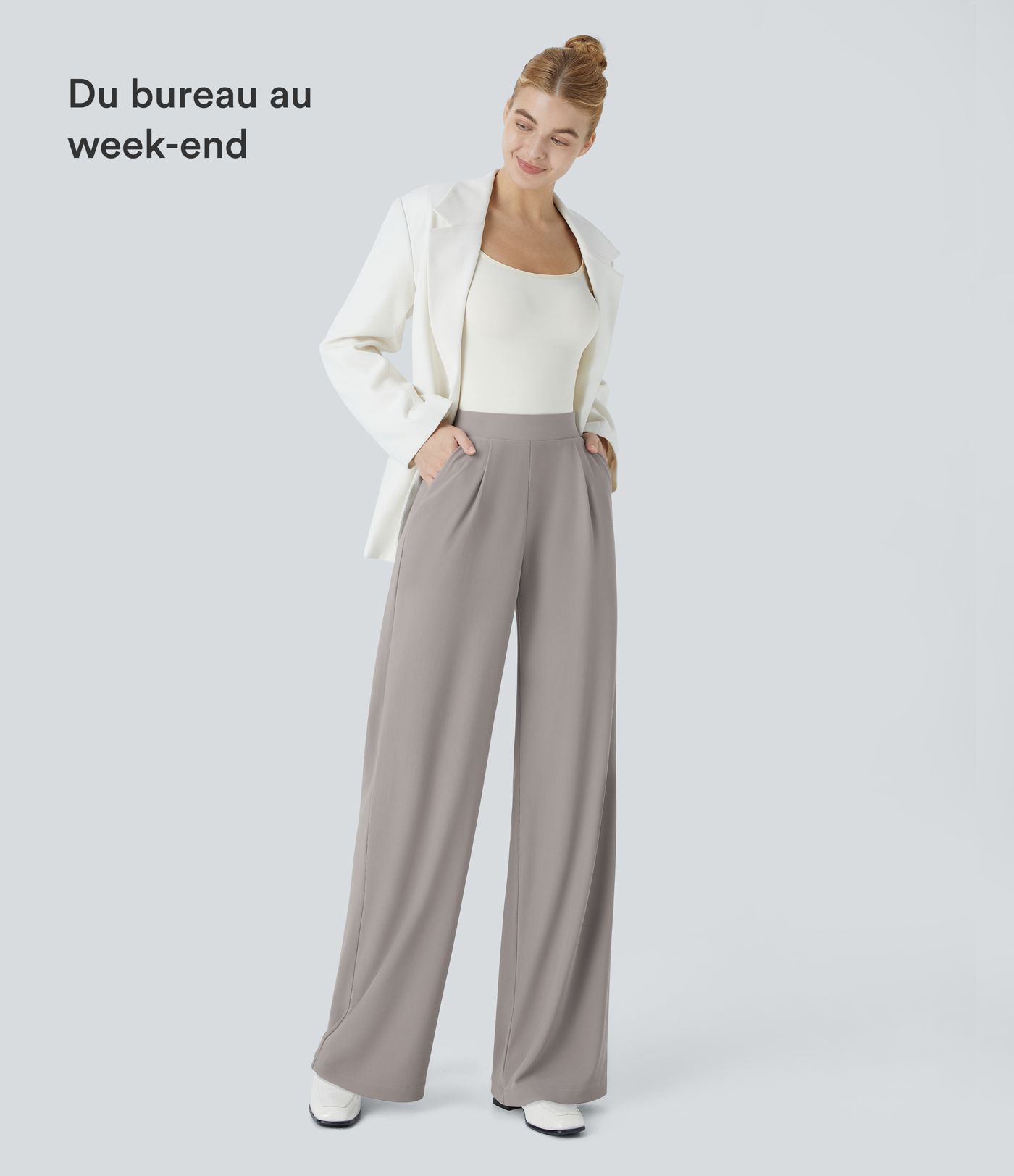 Halara Flex™ High-Waisted Flared Tailored Trousers with Micro Waffle Side Pockets
