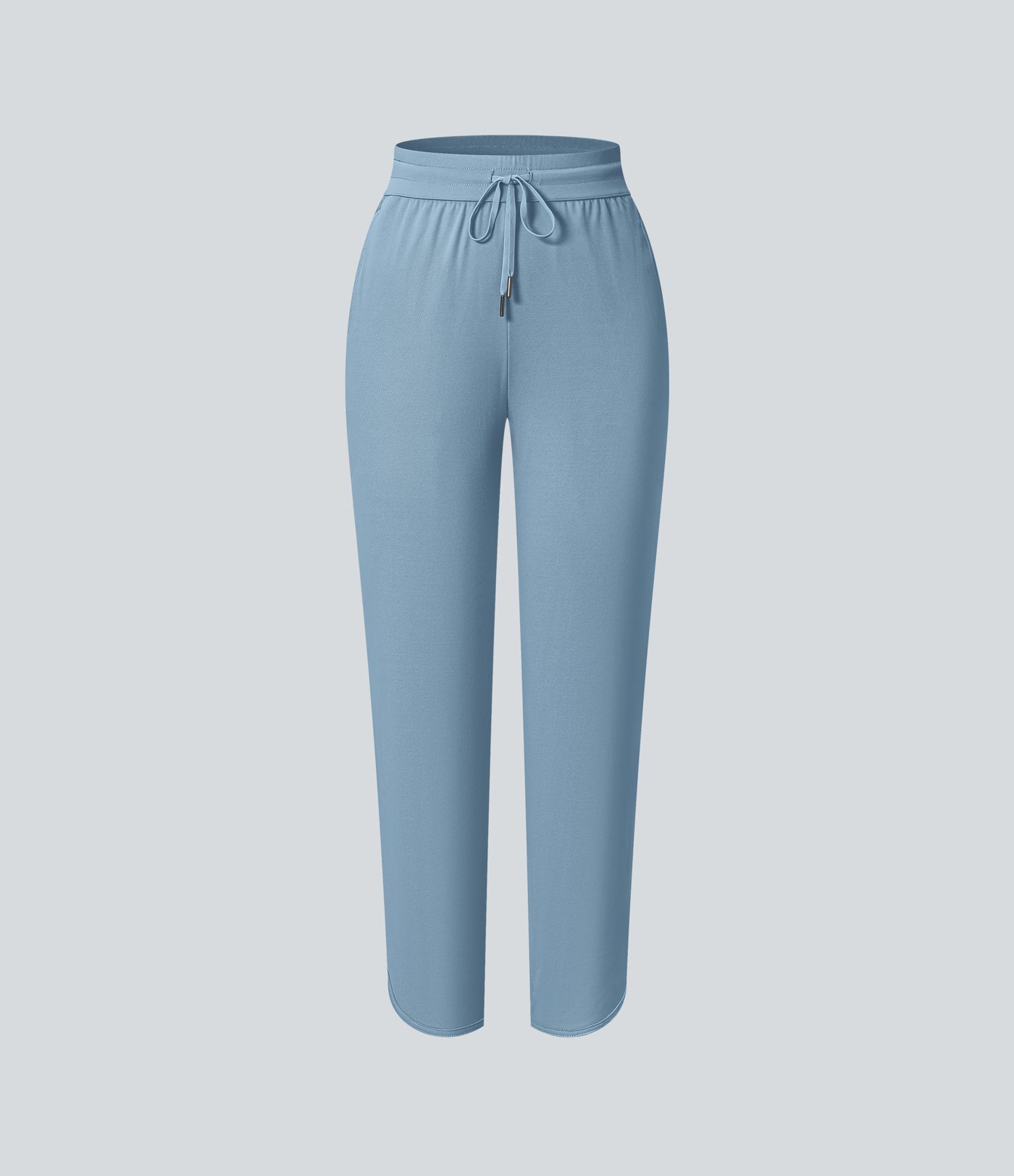 Mid Rise Drawstring Curved Hem Quick Dry Golf Tapered Trousers with Pockets-UPF40+