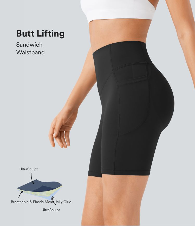 Halara UltraSculpt™ High Waisted Scrunch Butt Lifting Tummy Control Side Pocket Shaping Workout Biker Running Shorts 7''