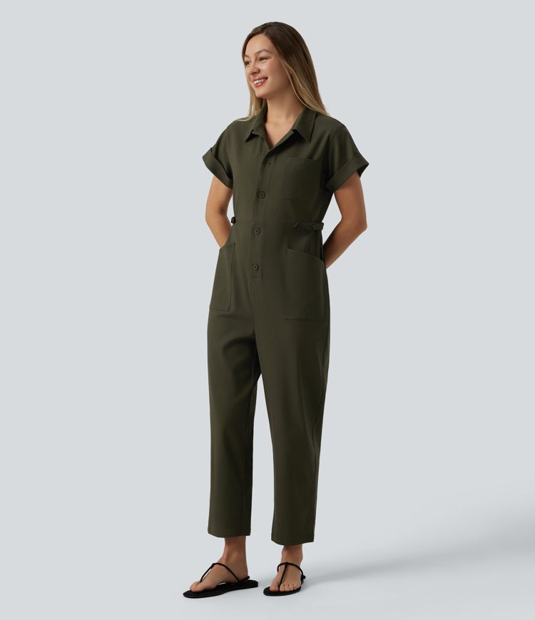 Salopetă casual cu mâneci scurte și buzunare