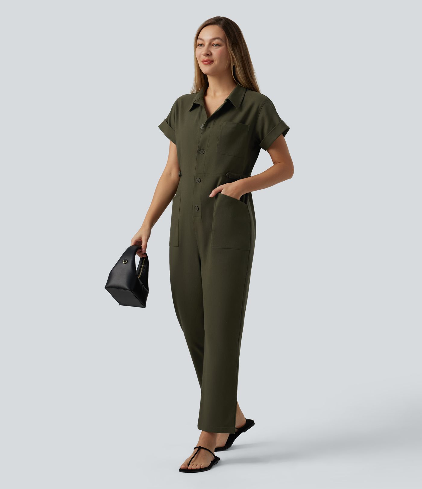 Salopetă casual cu mâneci scurte și buzunare