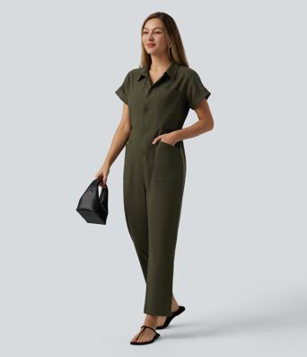 Salopetă casual cu mâneci scurte și buzunare