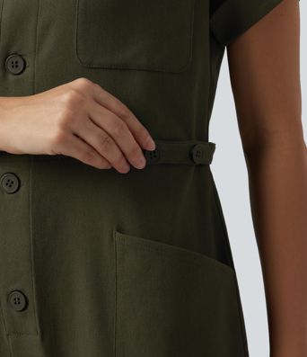 Salopetă casual cu mâneci scurte și buzunare