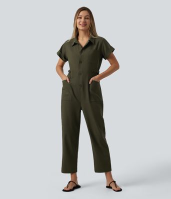 Salopetă casual cu mâneci scurte și buzunare