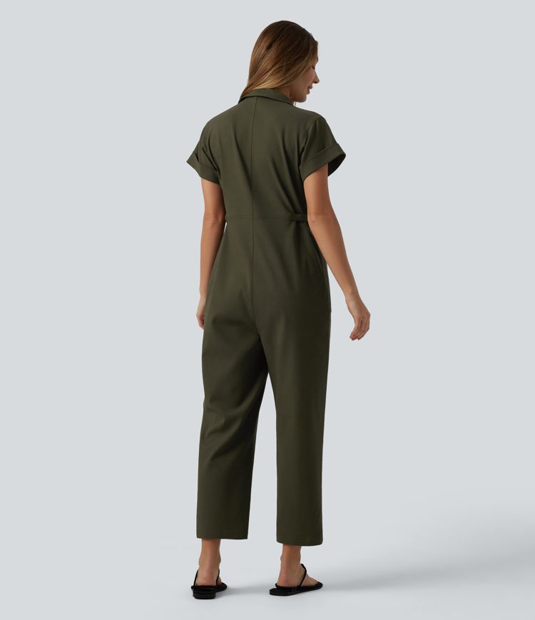 Salopetă casual cu mâneci scurte și buzunare