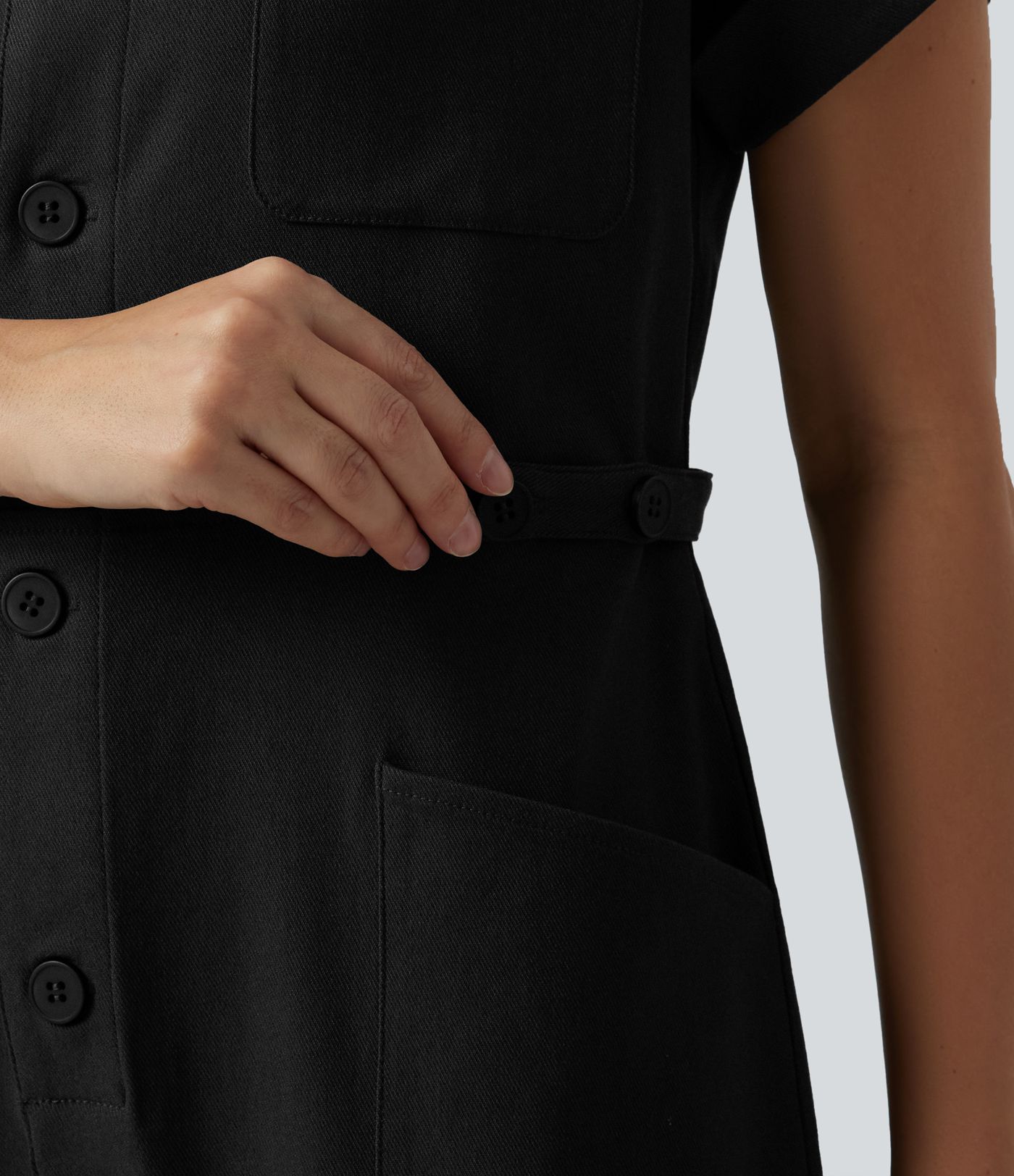 Short Sleeve Casual Jumpsuit with Pockets