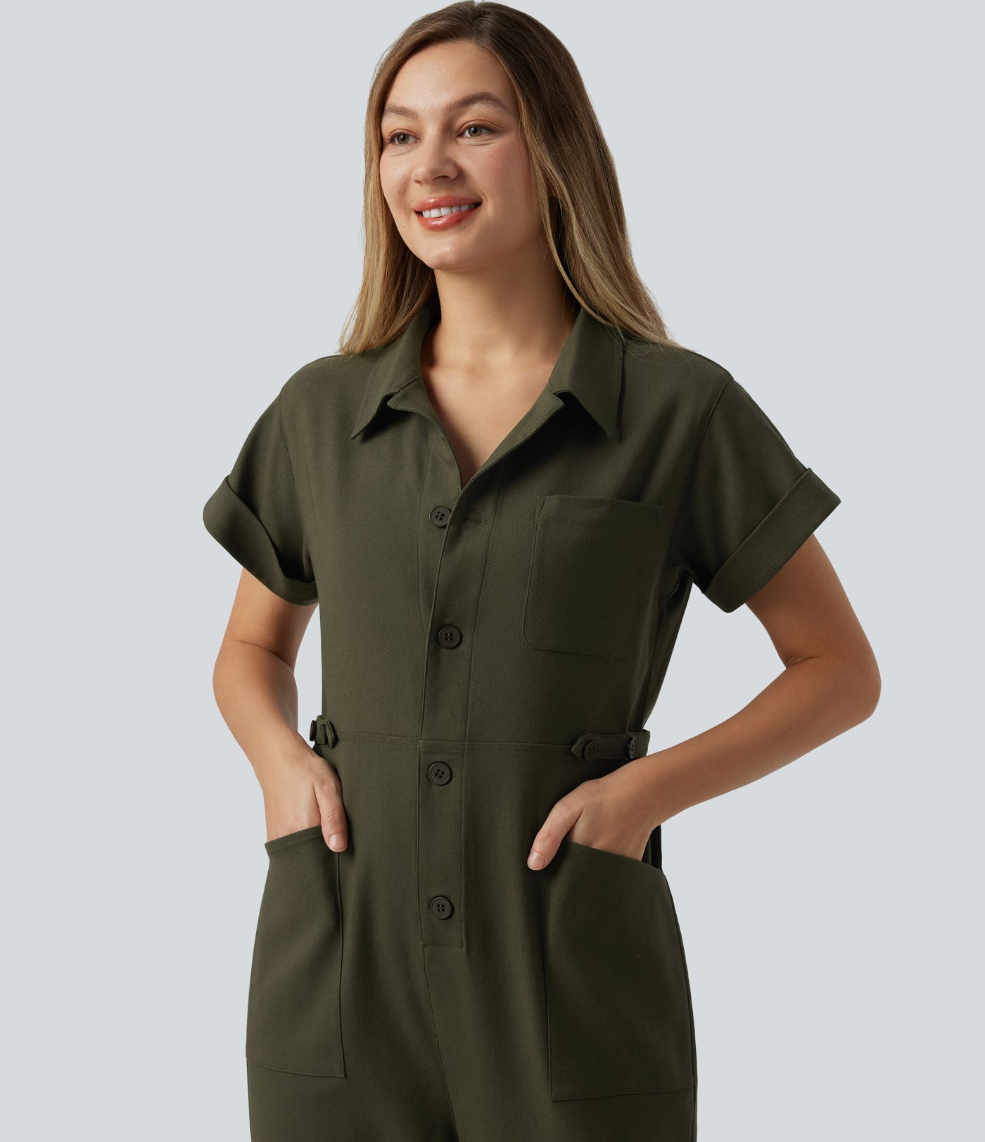 Salopetă casual cu mâneci scurte și buzunare